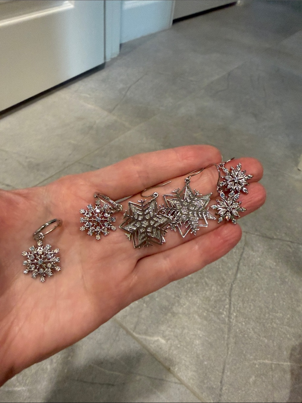 Origami Owl Silver Snowflake Drop Earrings with Crystal Accents